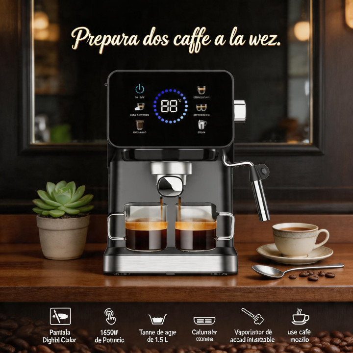 Cafetera 20 Bares con ColdBrew y Pantalla Táctil: Café Frío, Espresso y Cappuccino Profesional - 1050W, Vaporizador y Tanque 1.5