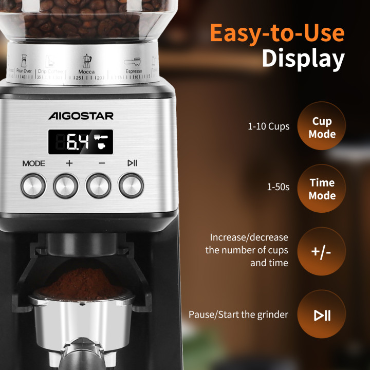 Molinillo café Aigostar 180W LCD 52 ajustes | Prologyc.es