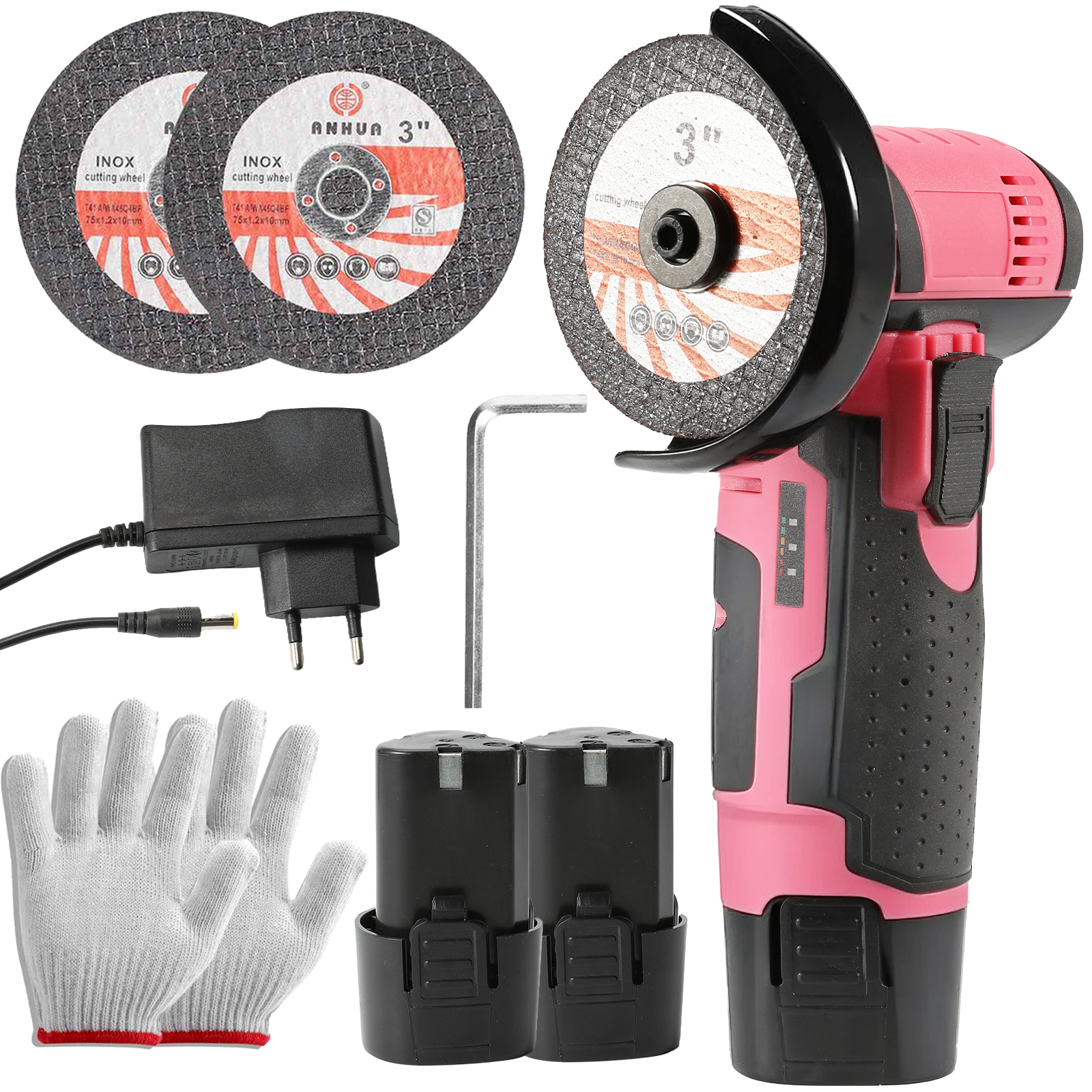 Mini Amoladora Angular Rosa 12V Recargable con 2 Baterías | prologyc.es
