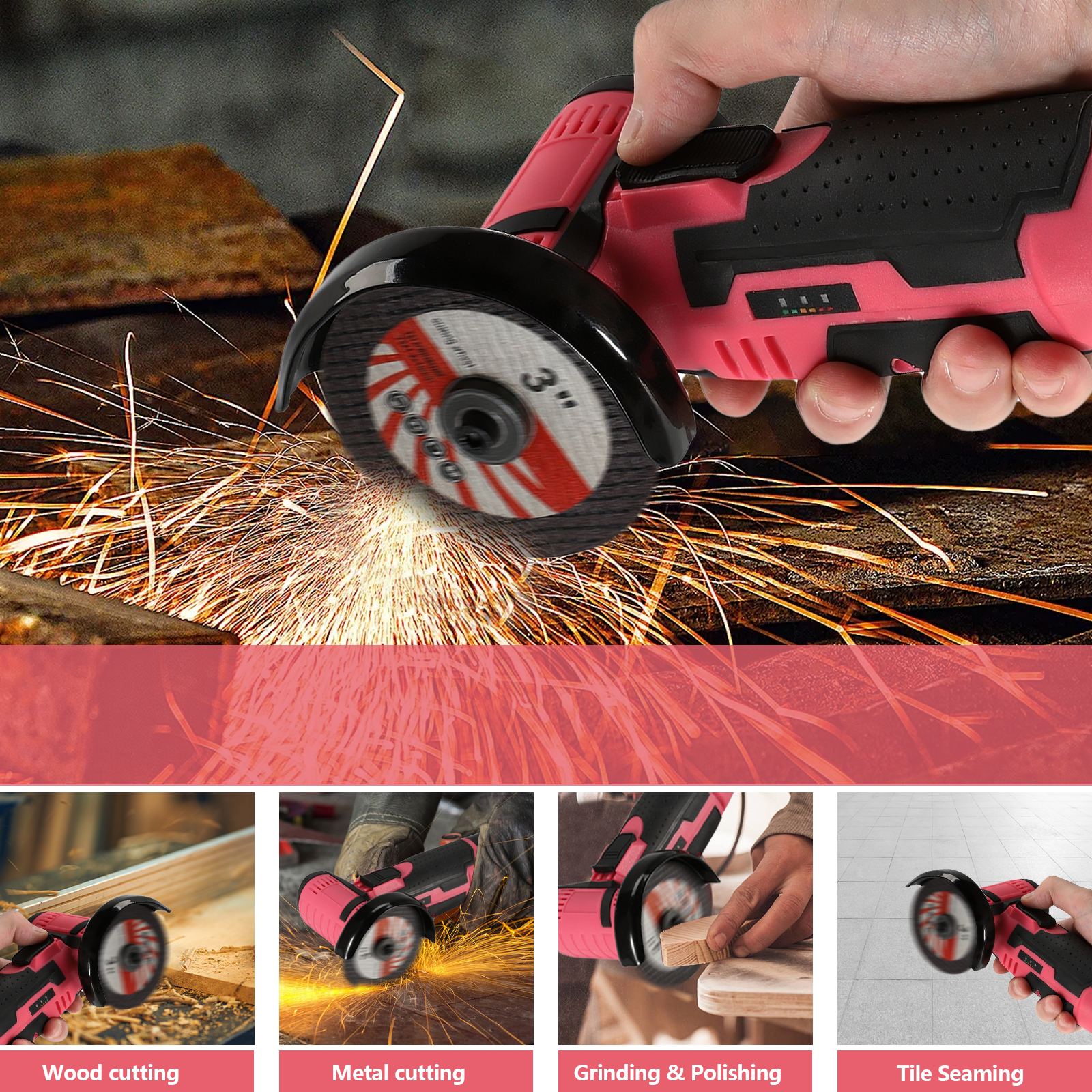Mini Amoladora Angular Rosa 12V Recargable con 2 Baterías | prologyc.es