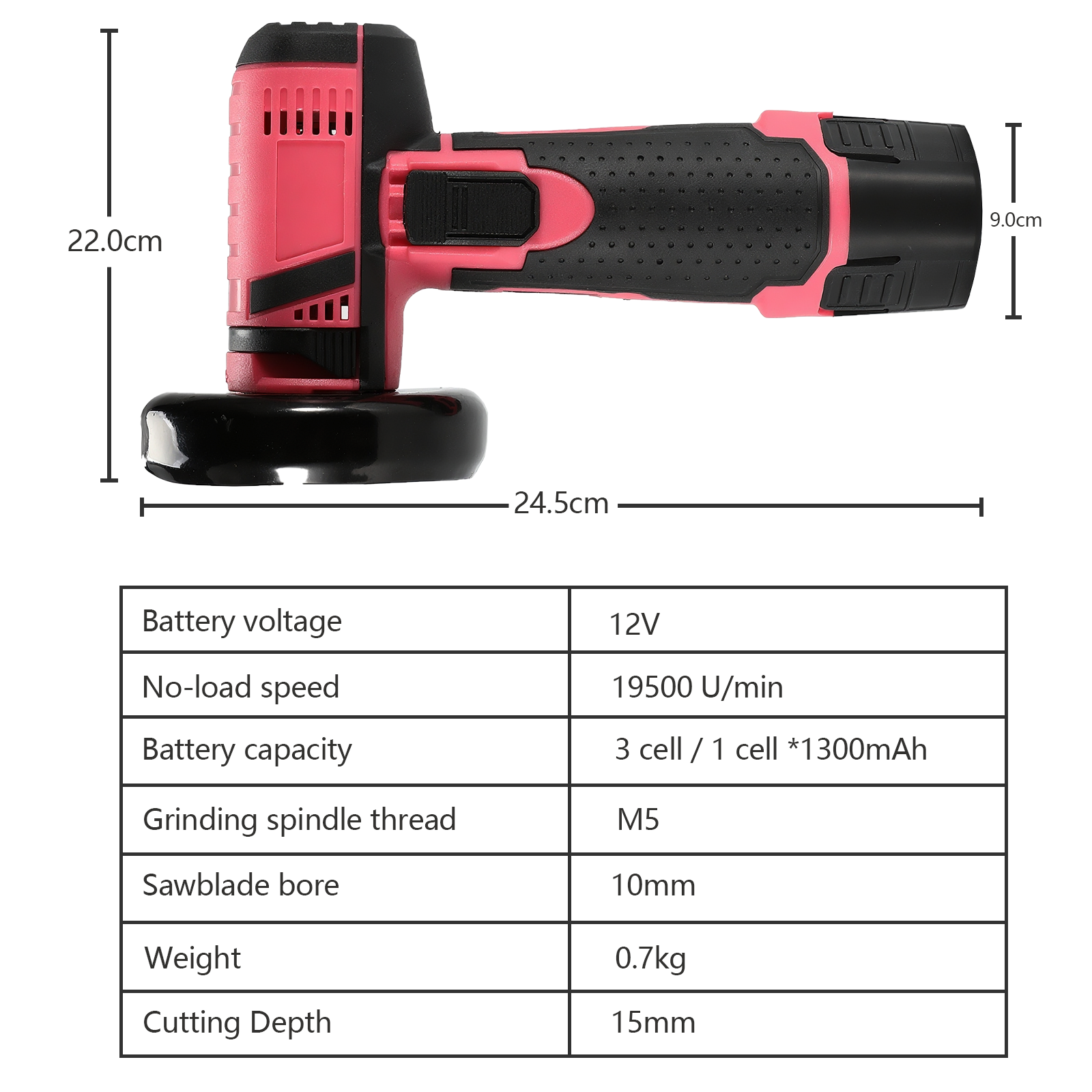 Mini Amoladora Angular Rosa 12V Recargable con 2 Baterías | prologyc.es