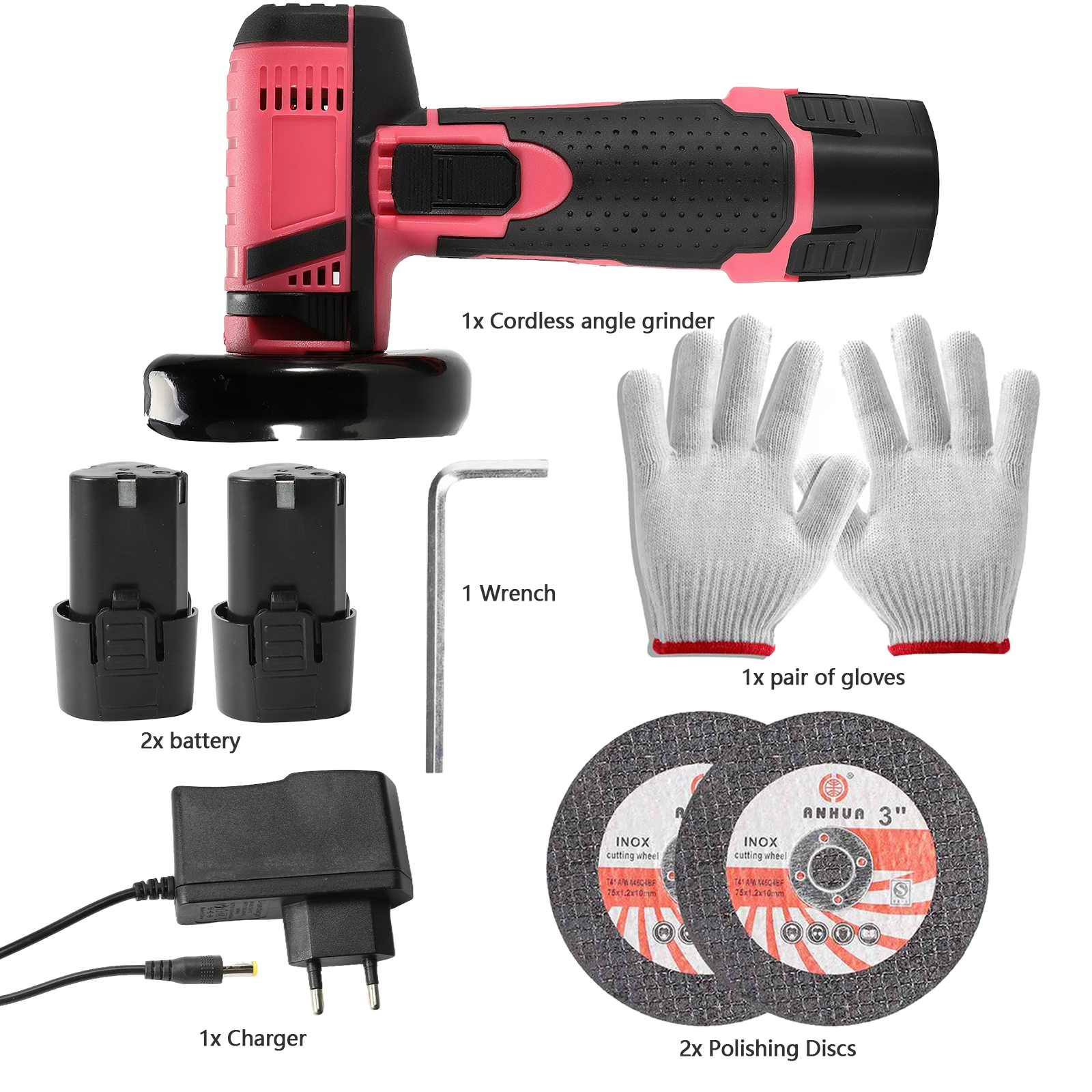 Mini Amoladora Angular Rosa 12V Recargable con 2 Baterías | prologyc.es