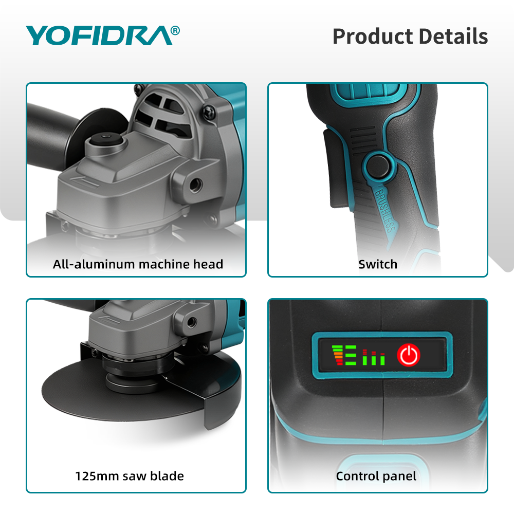 Amoladora Angular YOFIDRA 125MM sin Escobillas Compatible Makita 21V | prologyc.es