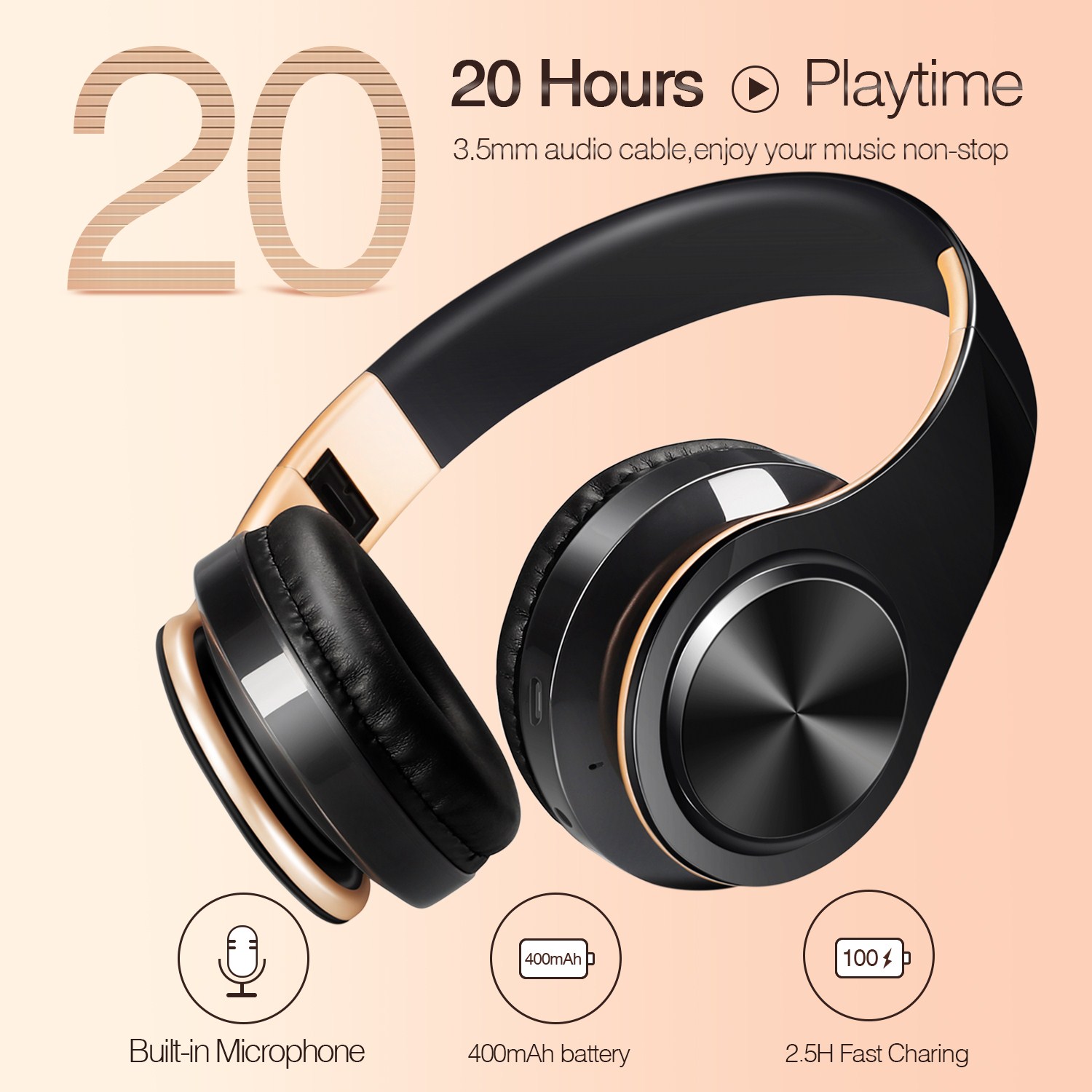 Auriculares Bluetooth Dorados con Micrófono para Android e iOS | prologyc.es