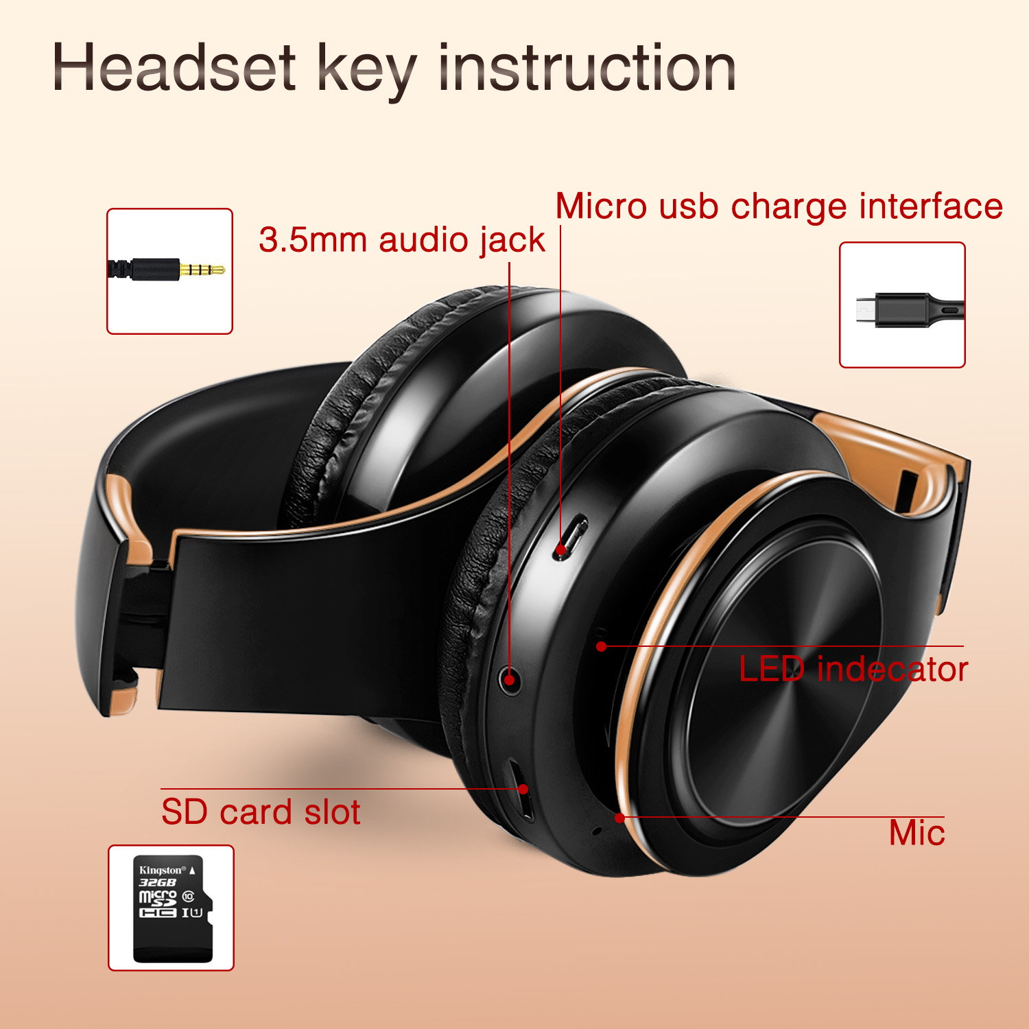 Auriculares Bluetooth Dorados con Micrófono para Android e iOS | prologyc.es