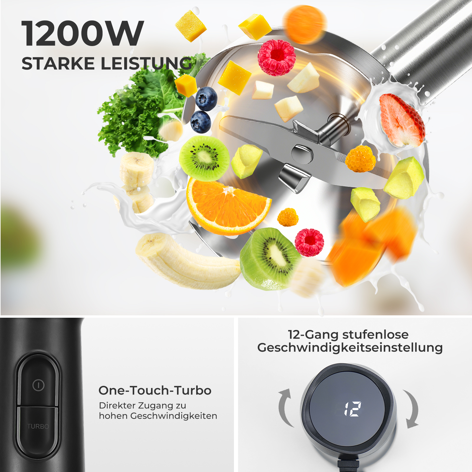 Batidora de Mano 1200W con 12 Velocidades y Turbo | prologyc.es