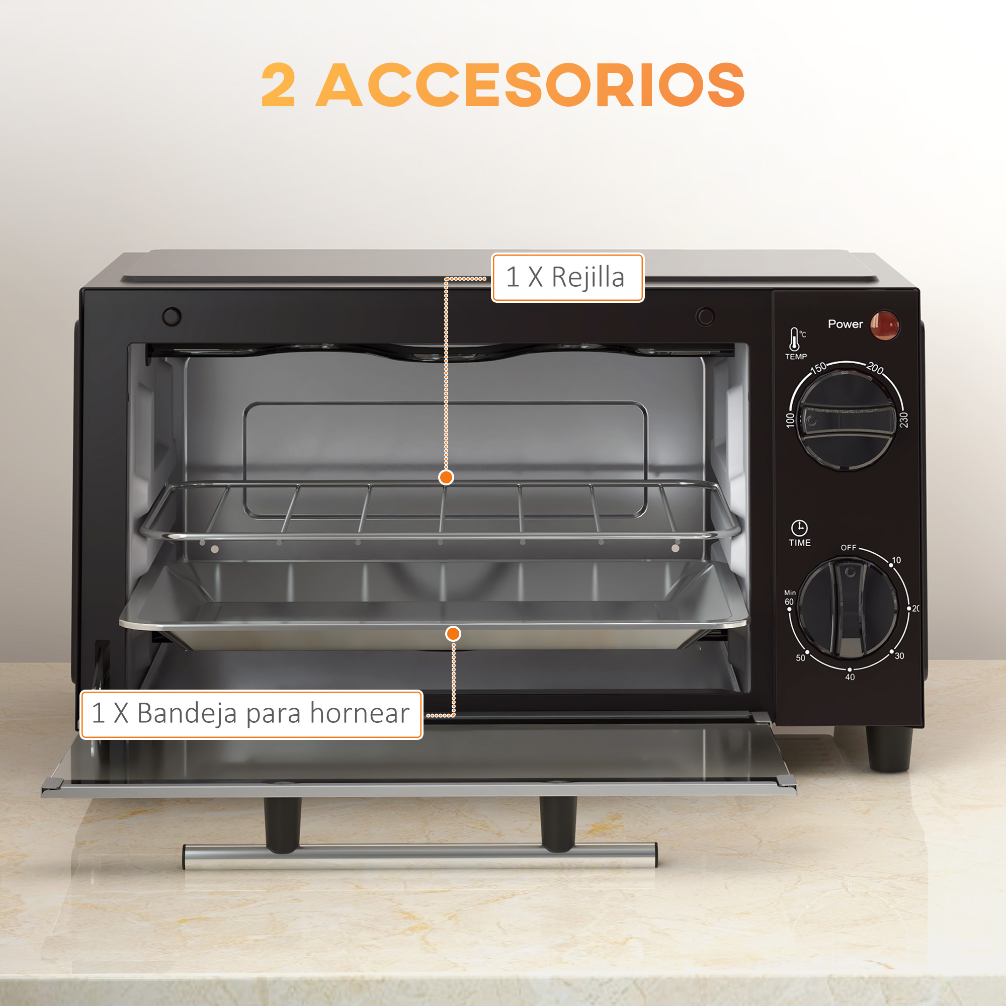 Mini Horno Eléctrico HOMCOM 9 Litros con Temporizador | prologyc.es