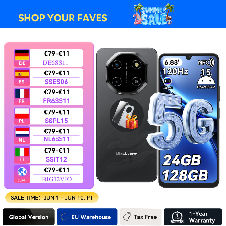 Smartphone Blackview SHARK 6 AI 5G 24GB RAM 128GB Android 15 | prologyc.es | repuestos.prologyc.es