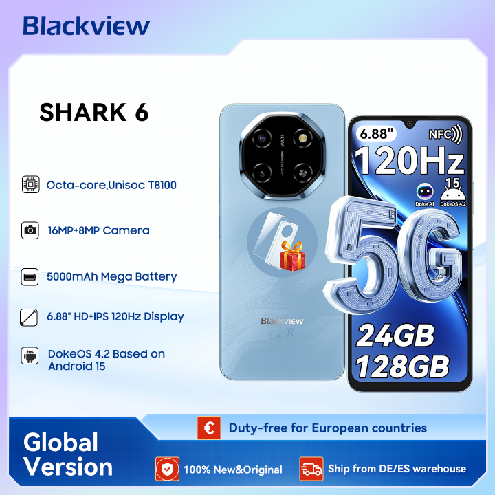 Smartphone Blackview SHARK 6 AI 5G 24GB RAM 128GB Android 15 | prologyc.es | repuestos.prologyc.es