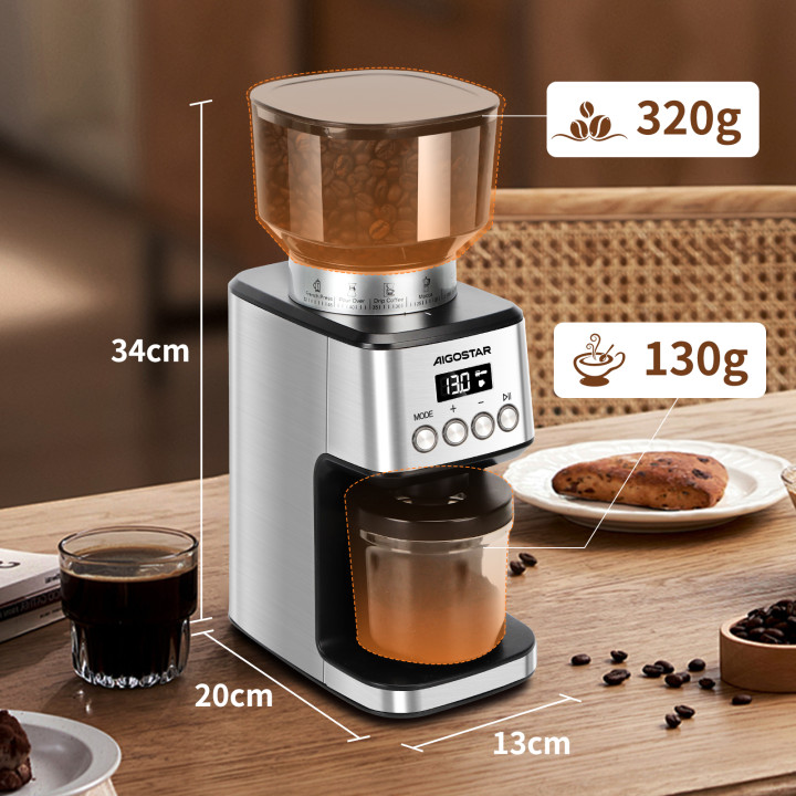 Molinillo de Café Eléctrico AIGOSTAR 180W con LCD y 52 Niveles de Molido | prologyc.es | repuestos.prologyc.es