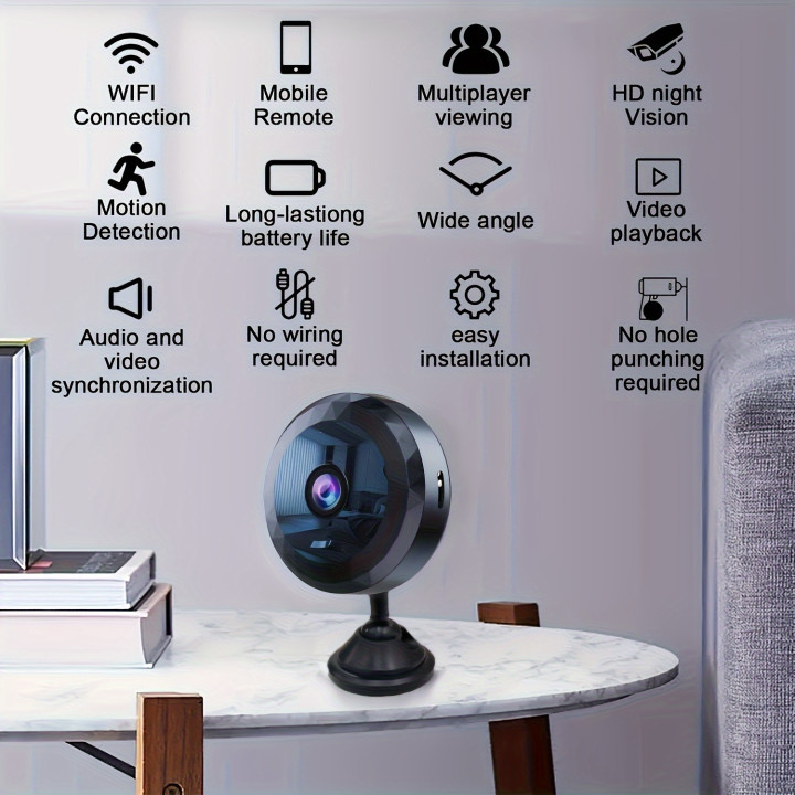 La mini cámara de seguridad WiFi es una solución compacta diseñada para la vigilancia y monitorización de interiores. Gracias a