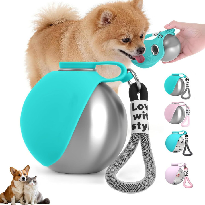Botella de Agua para Perros y Gatos de 285 ml con Cuenco de Silicona y Acero Inoxidable | prologyc.es | repuestos.prologyc.es