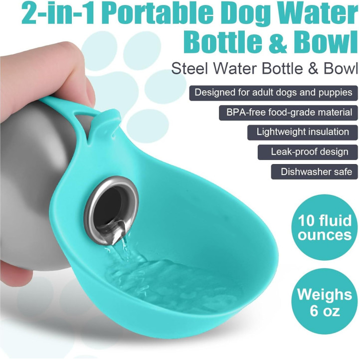 Botella de Agua para Perros y Gatos de 285 ml con Cuenco de Silicona y Acero Inoxidable | prologyc.es | repuestos.prologyc.es