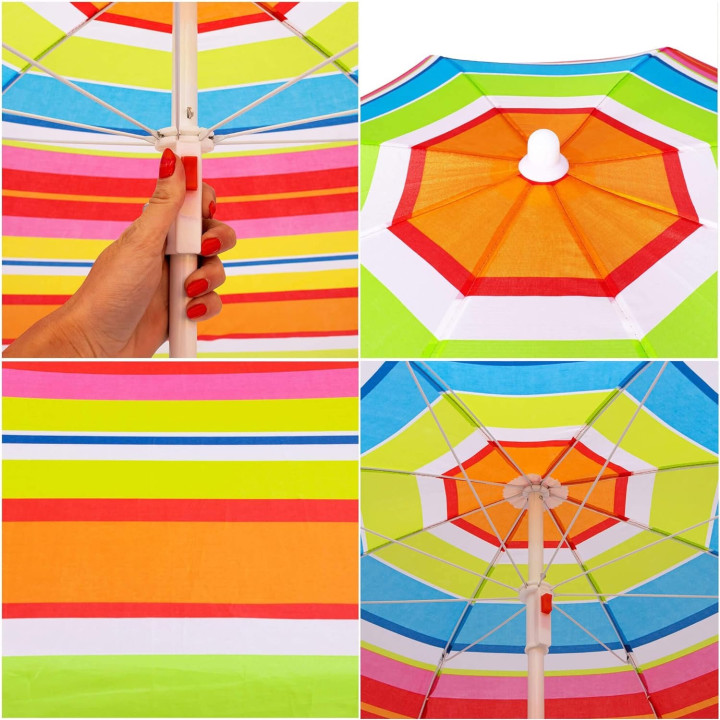 Sombrilla de Playa Plegable 140 cm con Protección Solar y Altura Ajustable | prologyc.es | repuestos.prologyc.es