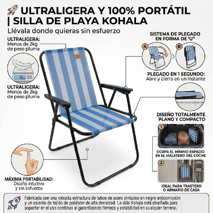 Silla de Camping Plegable DEVESSPORT Kohala para Playa Jardín y Exterior | prologyc.es | repuestos.prologyc.es