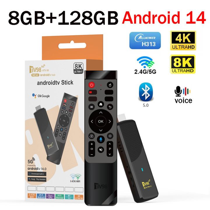 TV Stick Android 14 4K 8K con WiFi 6, Bluetooth 5.0, 8GB RAM y 128GB | prologyc.es | repuestos.prologyc.es