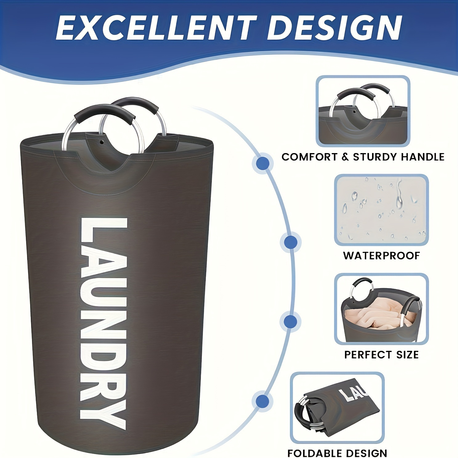 Cesto de Ropa Sucia Extra Grande Impermeable Plegable con Asas Acolchadas | prologyc.es | repuestos.prologyc.es