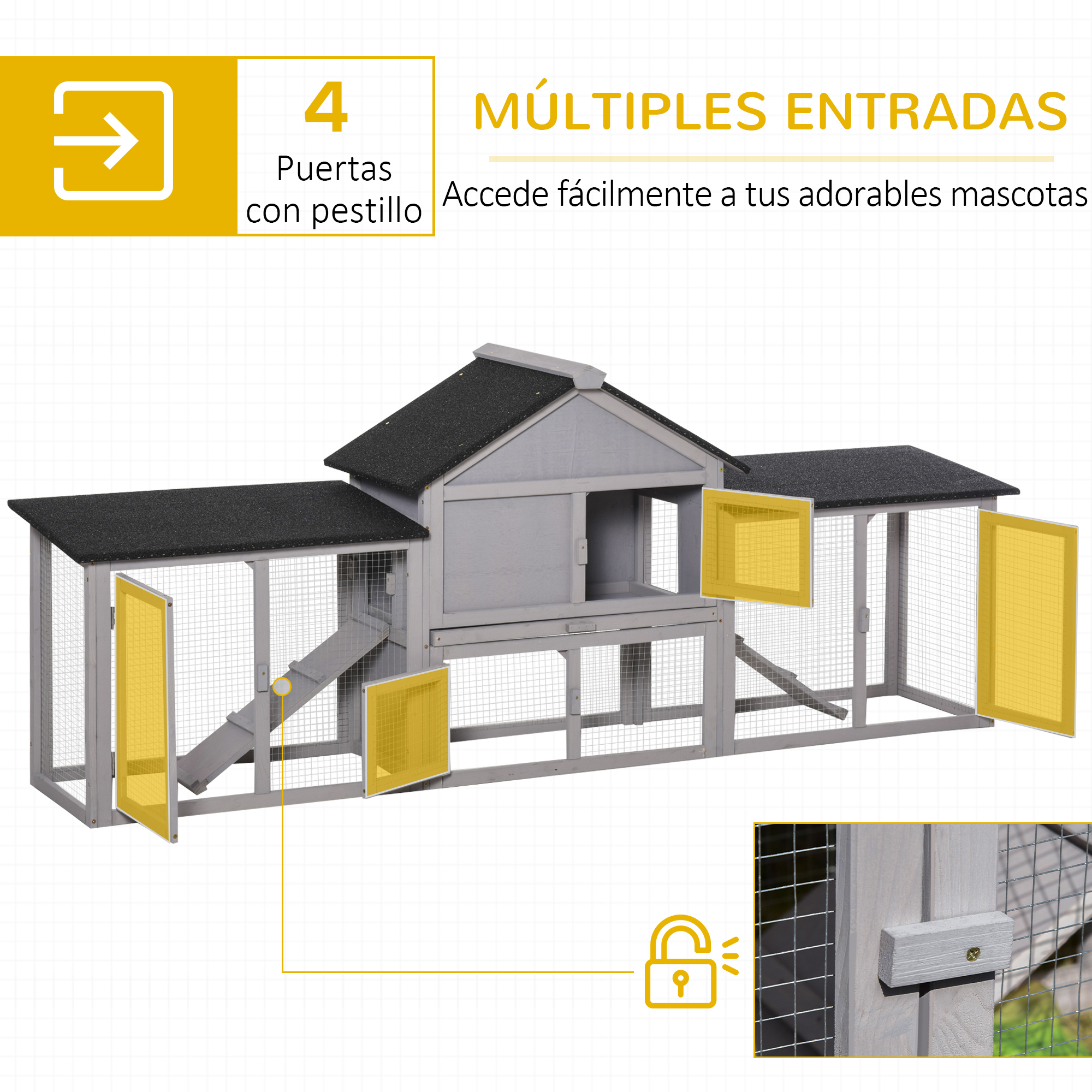 Conejera de Exterior PawHut para 2-4 Conejos con Techo Asfáltico y Bandeja Extraíble | prologyc.es