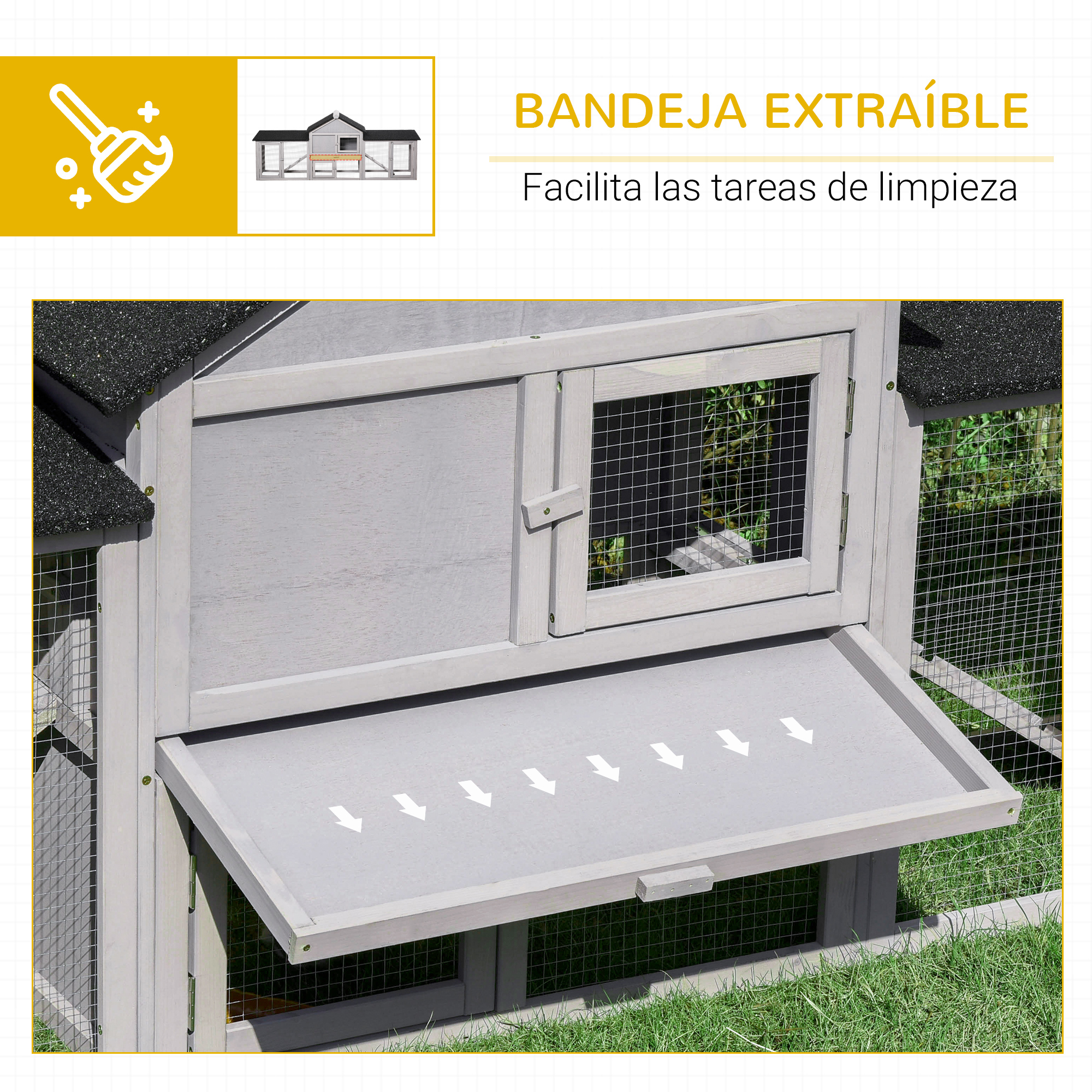 Conejera de Exterior PawHut para 2-4 Conejos con Techo Asfáltico y Bandeja Extraíble | prologyc.es