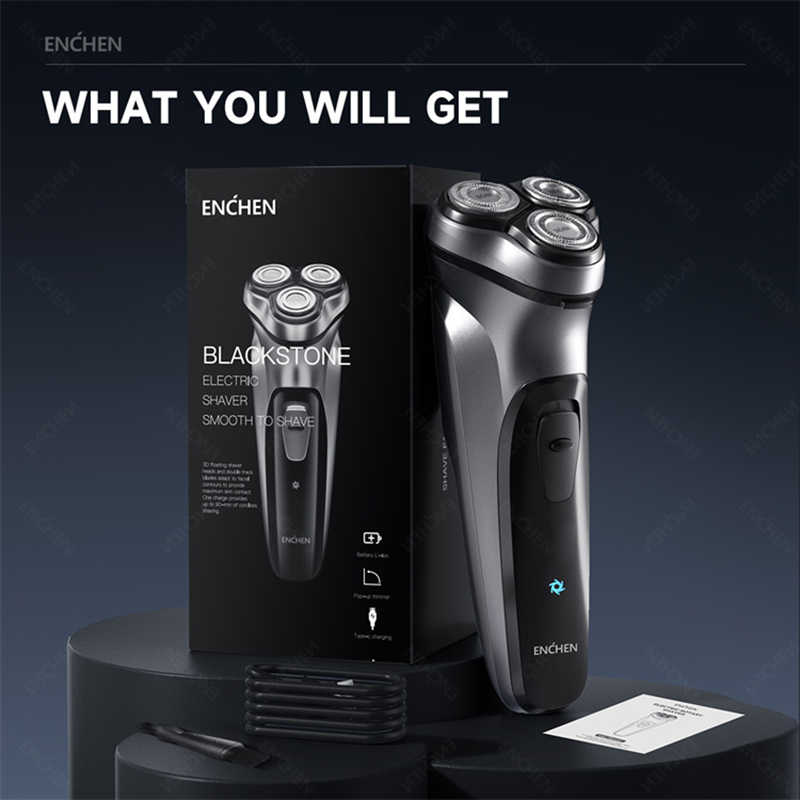 Afeitadora Eléctrica Rotativa ENCHEN Blackstone con Cabezales 3D y Carga USB Tipo C | prologyc.es