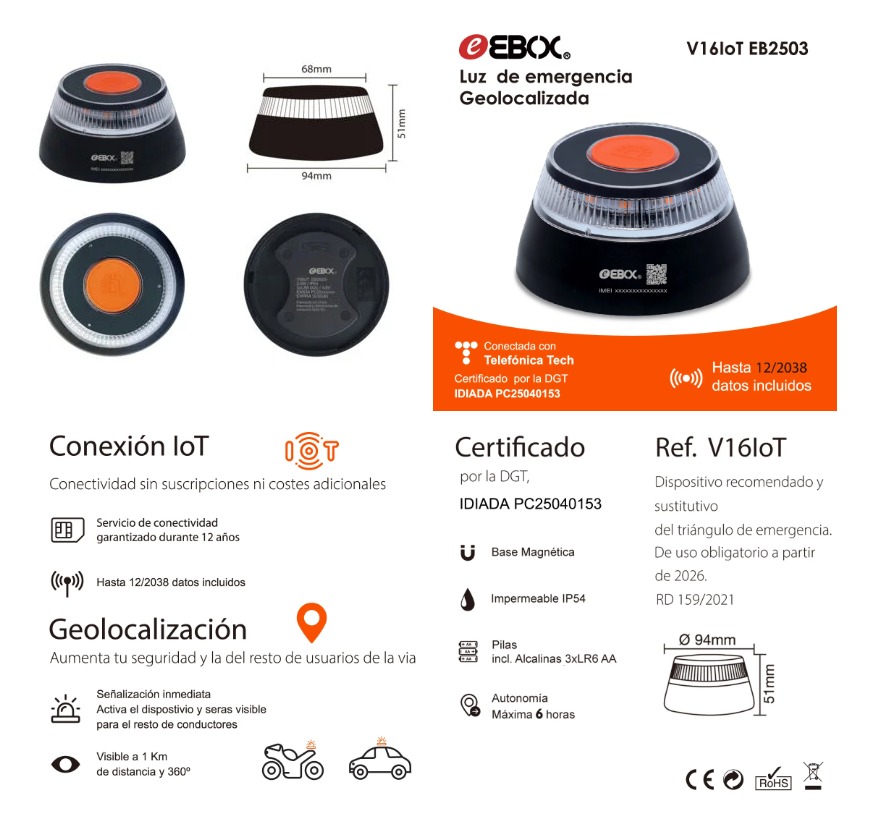Baliza V16 EBOX DGT 3.0 Homologada y Geolocalizada | prologyc.es