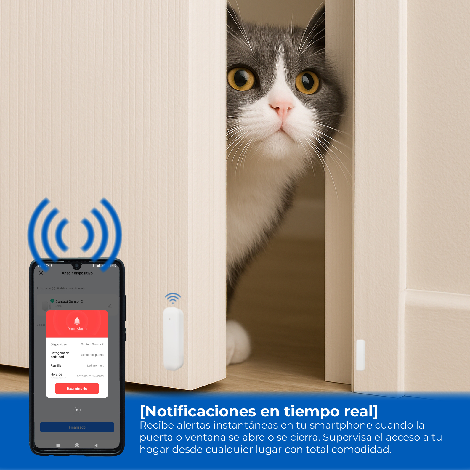 LED ATOMANT Sensor de apertura para puerta y ventana WiFi con aviso al móvil en tiempo real, detector inteligente de puerta abie