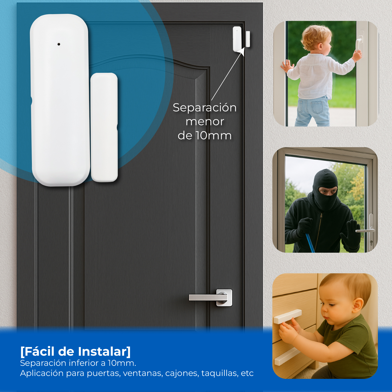 LED ATOMANT Sensor de apertura para puerta y ventana WiFi con aviso al móvil en tiempo real, detector inteligente de puerta abie
