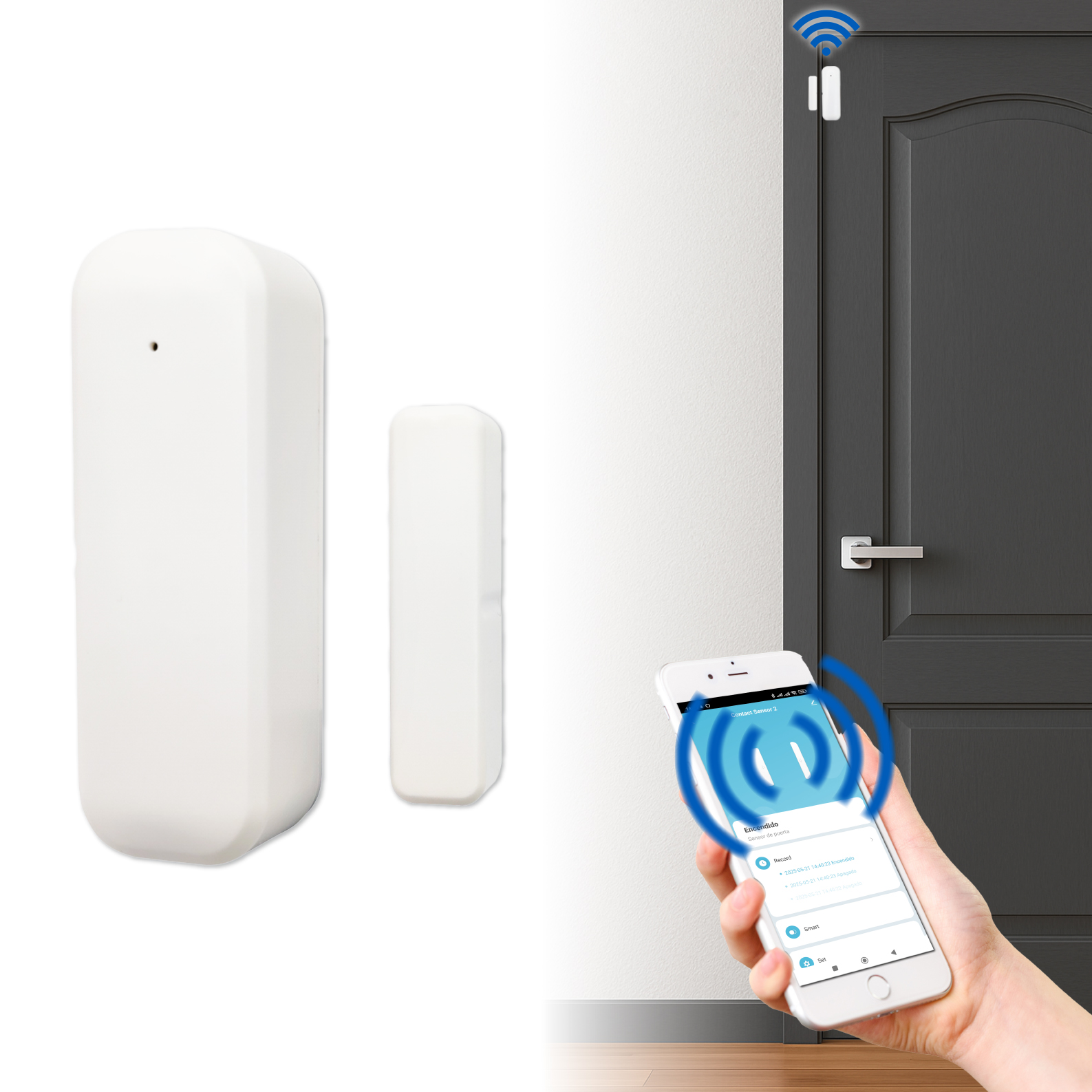 LED ATOMANT Sensor de apertura para puerta y ventana WiFi con aviso al móvil en tiempo real, detector inteligente de puerta abie