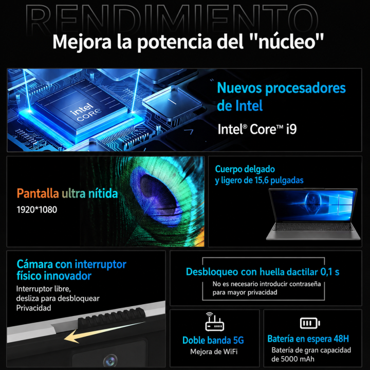Portátil 15,6 Pulgadas Intel Core i9-9900 Windows 11 Pro 16GB RAM 1TB/2TB SSD con Teclado Retroiluminado | prologyc.es