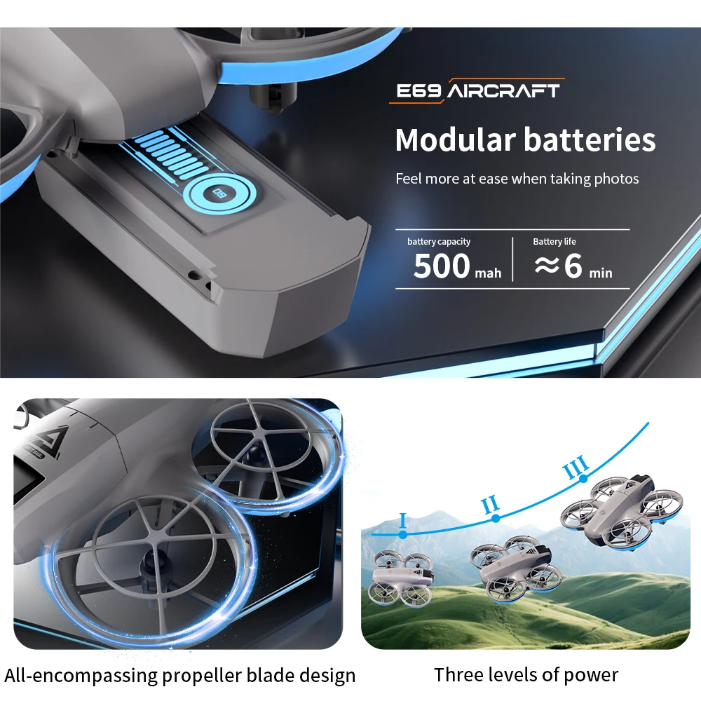Drone E69 Mini Cámara Dual 8K con Evitación de Obstáculos | prologyc.es | repuestos.prologyc.es