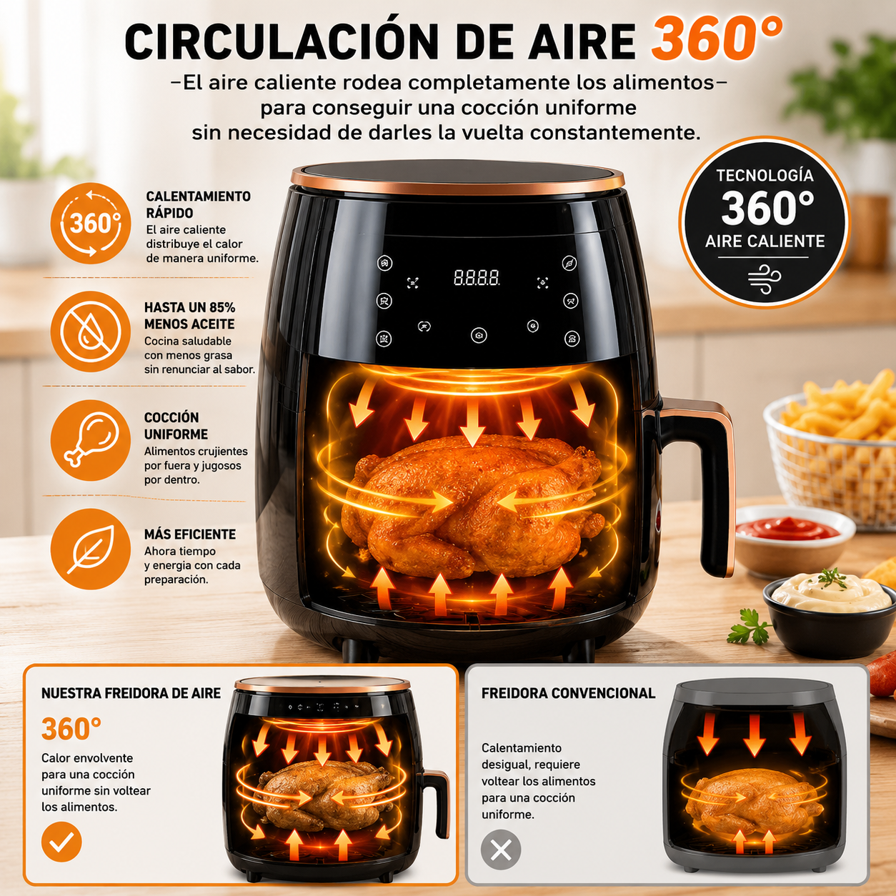 Freidora de Aire 4,5L 1400W Don Feliz Air Fryer Digital | prologyc.es | repuestos.prologyc.es
