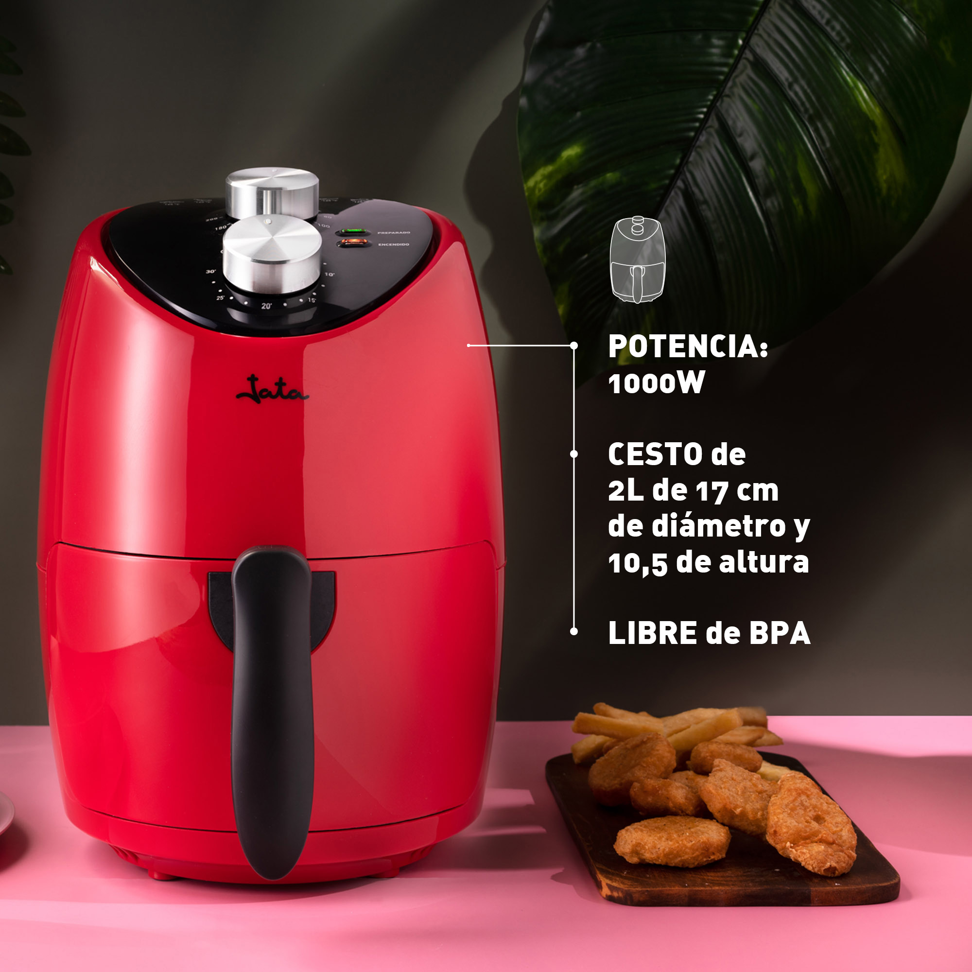 Jata Freidora de Aire 2L 1000W Sin Aceite 80-200ºC | prologyc.es | repuestos.prologyc.es