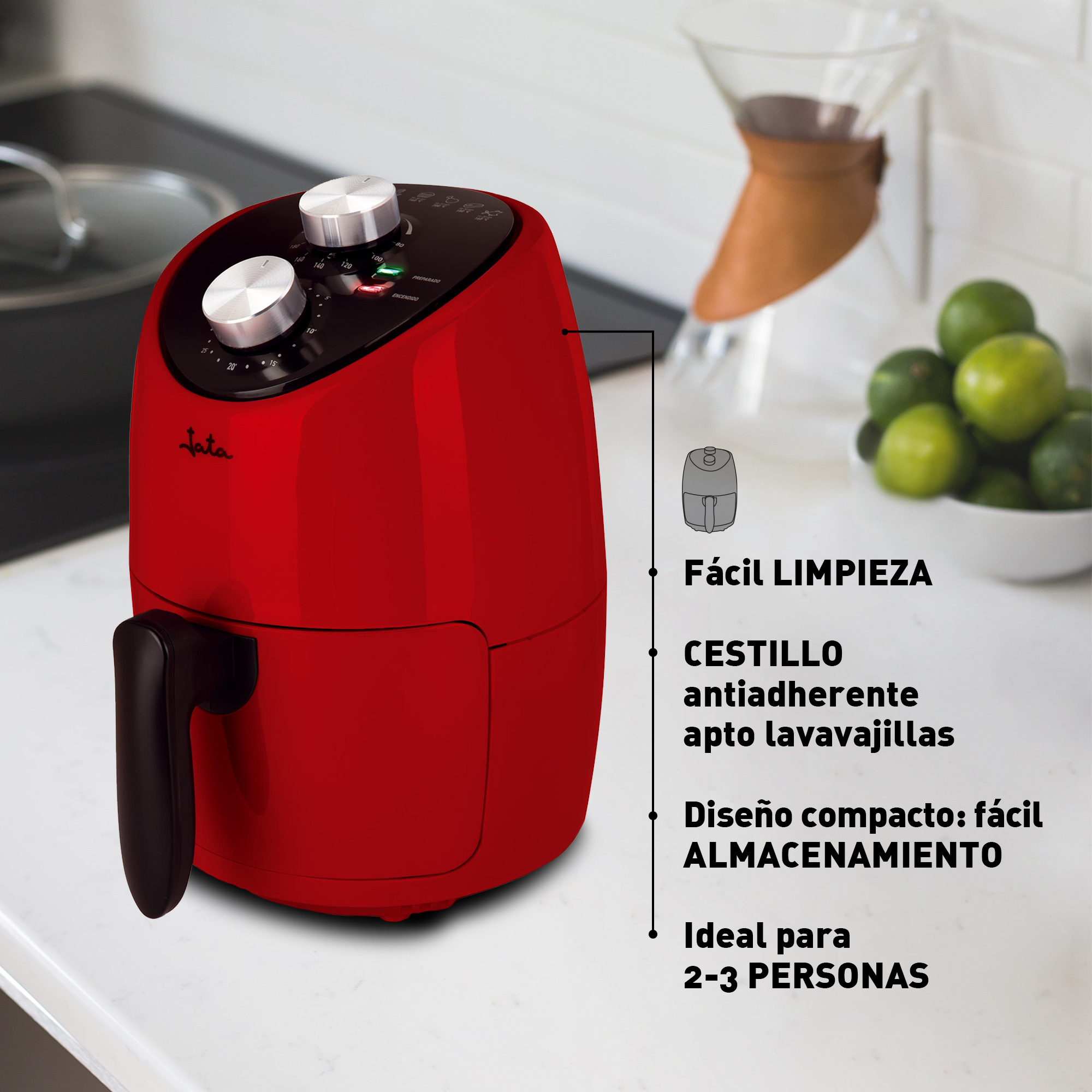 Jata Freidora de Aire 2L 1000W Sin Aceite 80-200ºC | prologyc.es | repuestos.prologyc.es