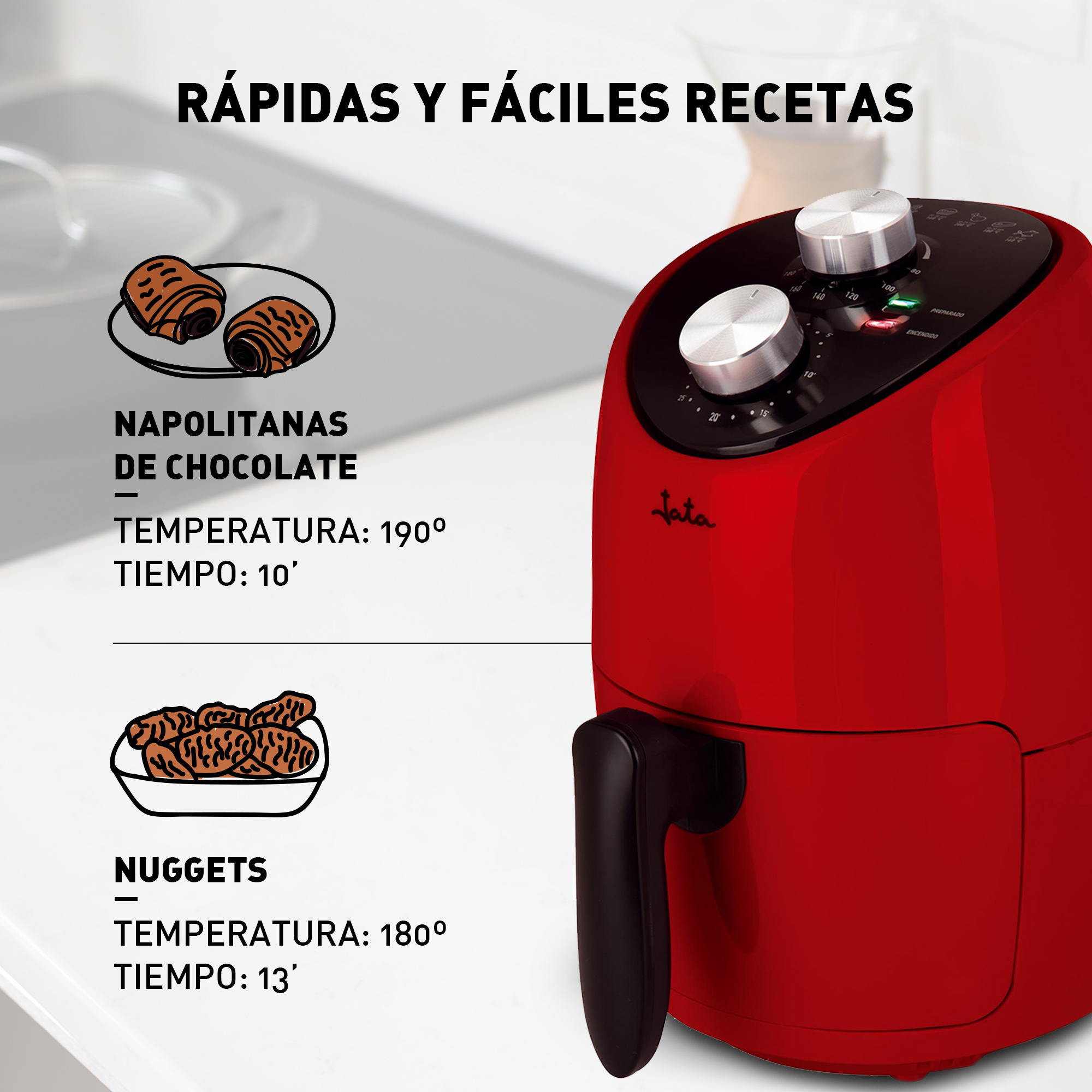 Jata Freidora de Aire 2L 1000W Sin Aceite 80-200ºC | prologyc.es | repuestos.prologyc.es