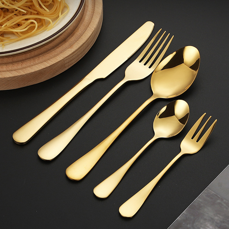 Juego de cubiertos de acero inoxidable dorado de 6/30 piezas, cuchillo, tenedor y cuchara para hotel, juego de cubiertos occiden