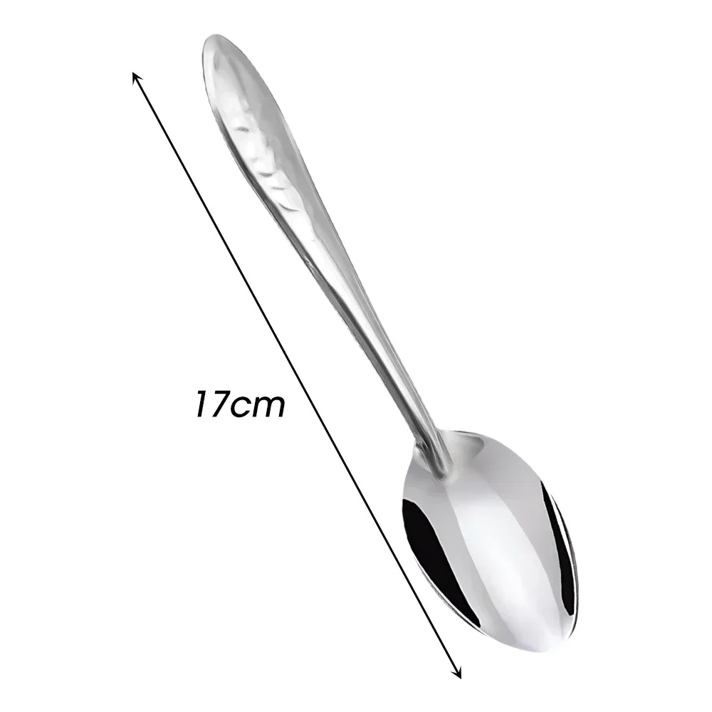 Cuchara de acero inoxidable de 17 cm con mango largo para helados, postres, sopas y cocina. Un utensilio práctico para el hogar