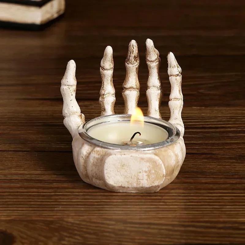 Portavelas de Halloween, candelabro de calavera, adornos de resina, decoración de Halloween, regalos, portavelas, decoración del