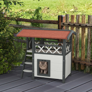 Casa para gatos madera PawHut 77x50x73 cm exterior con techo | prologyc.es