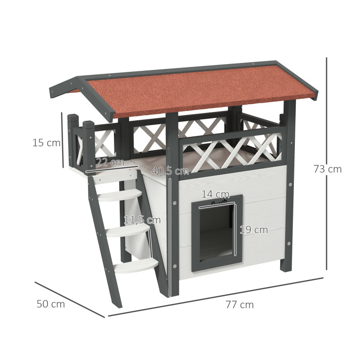 Casa para gatos madera PawHut 77x50x73 cm exterior con techo | prologyc.es
