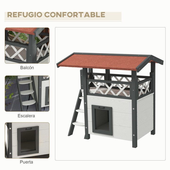 Casa para gatos madera PawHut 77x50x73 cm exterior con techo | prologyc.es