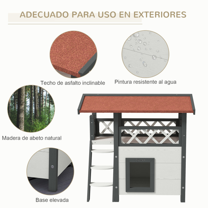 Casa para gatos madera PawHut 77x50x73 cm exterior con techo | prologyc.es