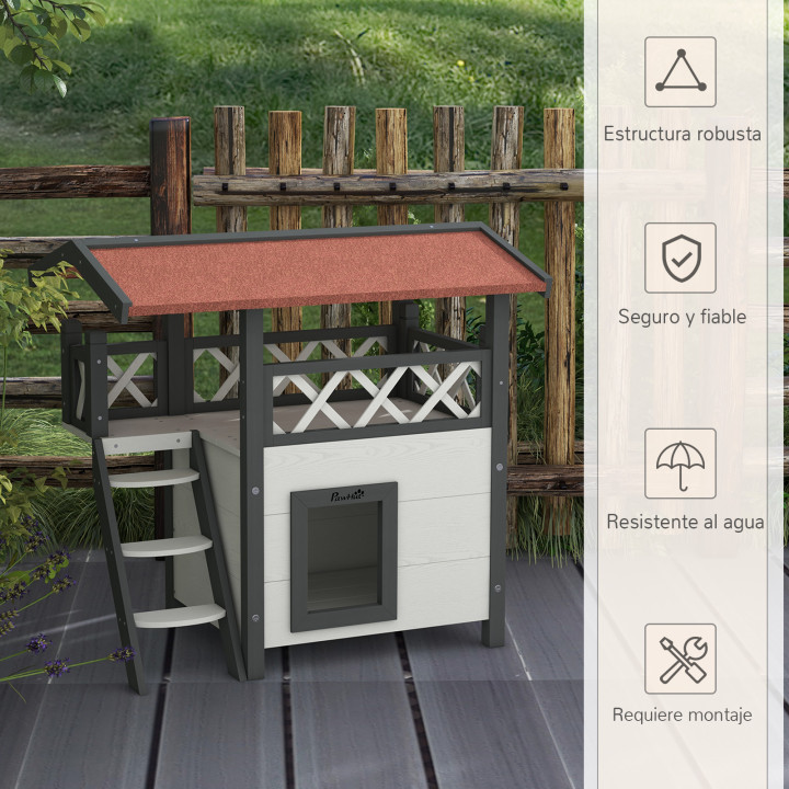 Casa para gatos madera PawHut 77x50x73 cm exterior con techo | prologyc.es