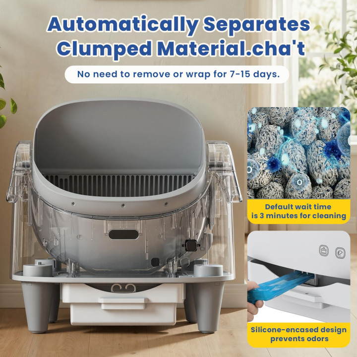 Caja arena gatos autolimpiable 10.5L con app inteligente abierta | prologyc.es