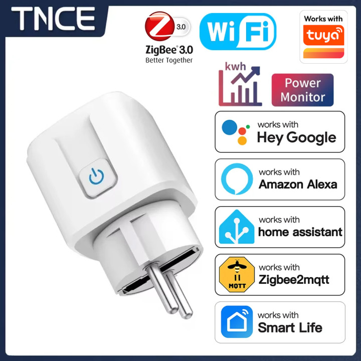 Enchufe inteligente Tuya WiFi Zigbee 16A 20A con monitor consumo | prologyc.es