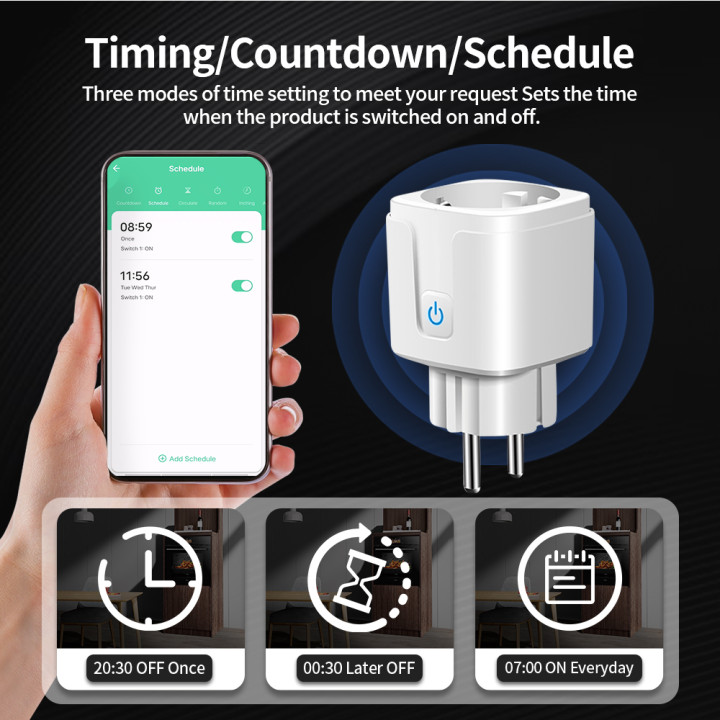 Enchufe inteligente Tuya WiFi Zigbee 16A 20A con monitor consumo | prologyc.es