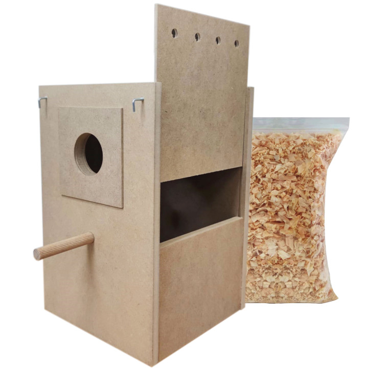 Nido agapornis madera 22 cm con viruta caja cría aves | prologyc.es
