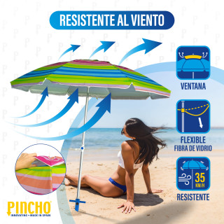 Sombrilla de playa antiviento Ø200 cm UV50 | Prologyc.es