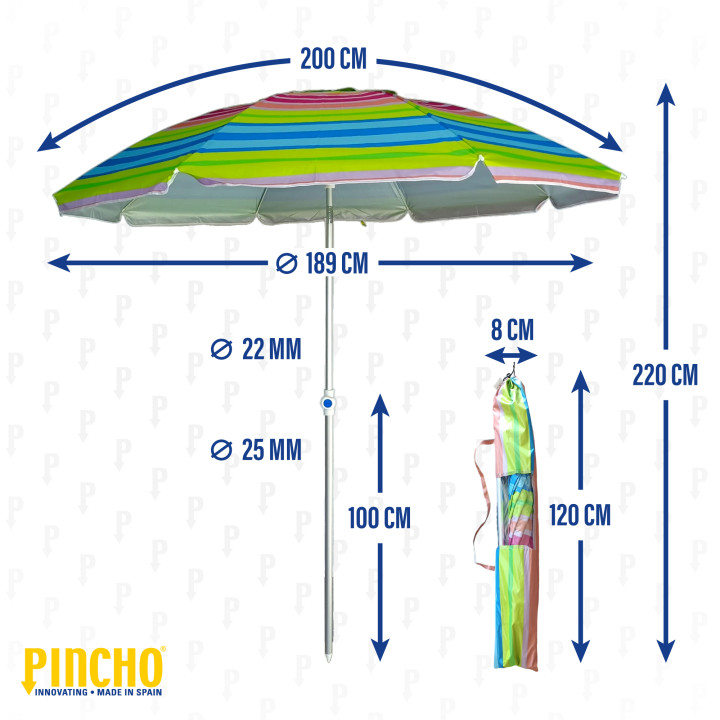 Sombrilla de playa antiviento Ø200 cm UV50 | Prologyc.es