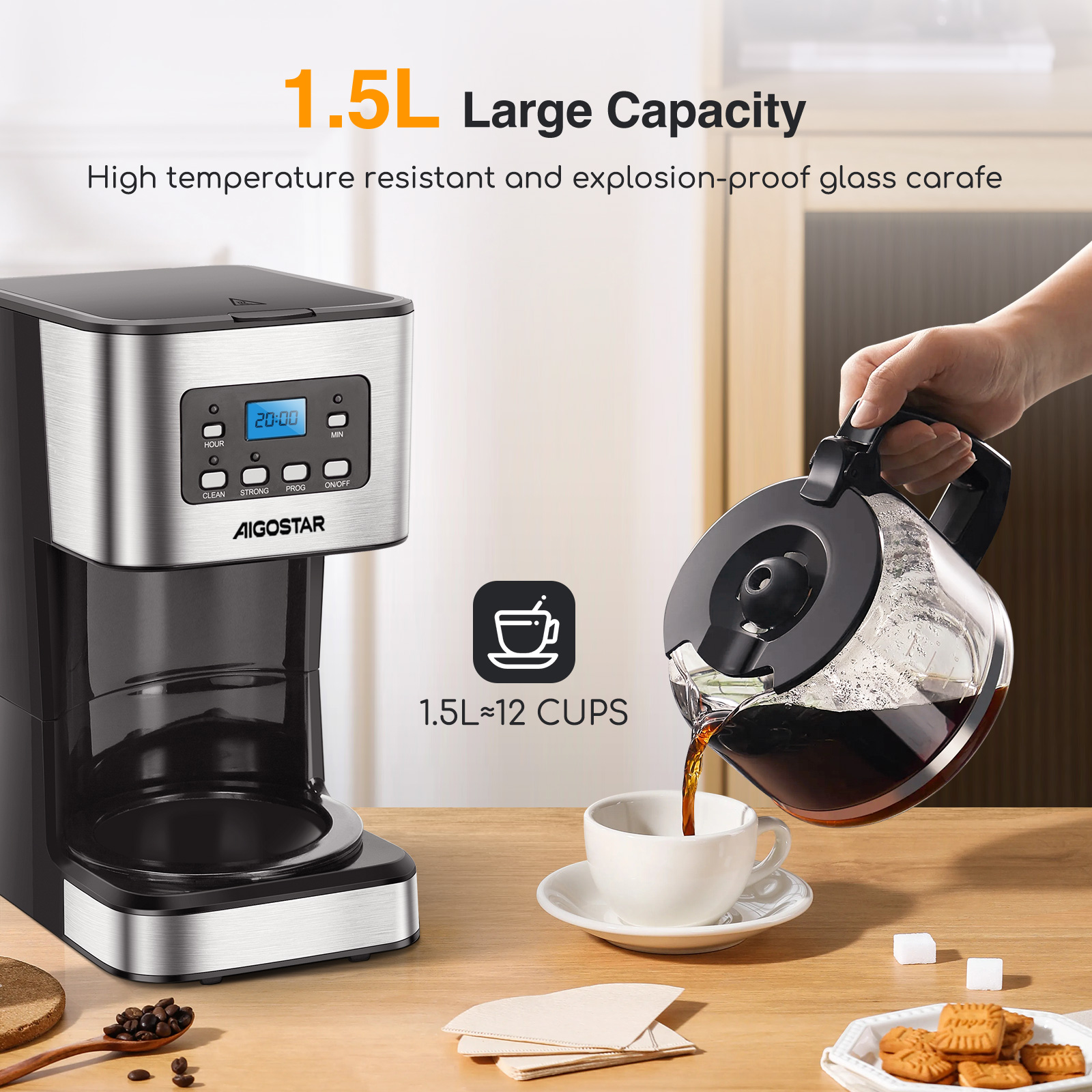 Cafetera de goteo Aigostar Darcy X 12 tazas | Prologyc.es