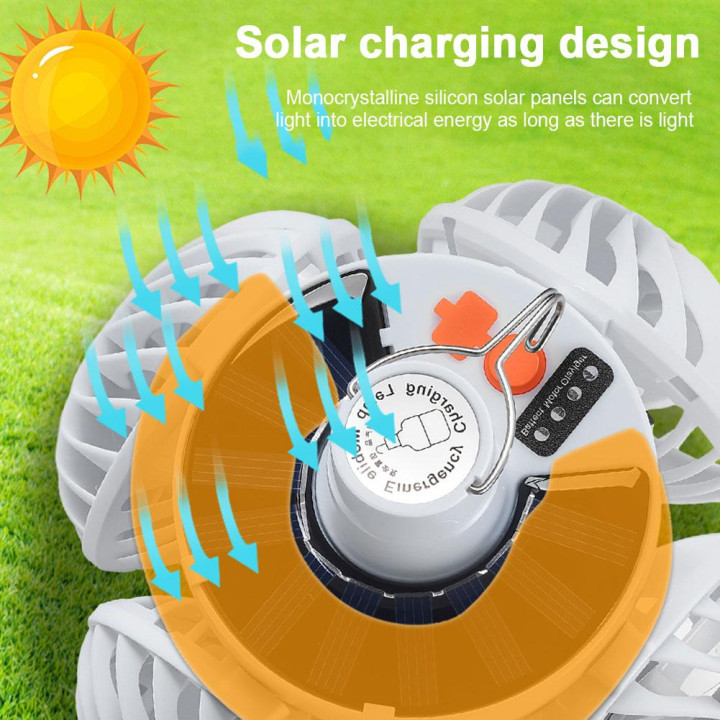 Ventilador camping solar con linterna LED USB | Prologyc.es